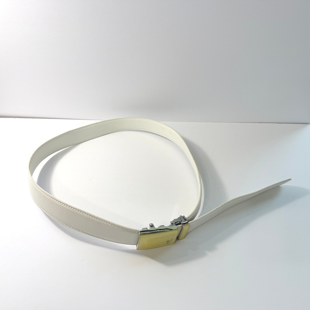 Mission Belt Mens White Leather Ratchet Belt Adjustable Golf Casual 47in - Picture 4 of 8